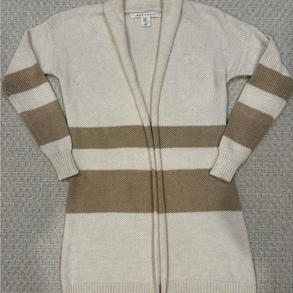 Max Studio Cream and Brown Striped Cardigan